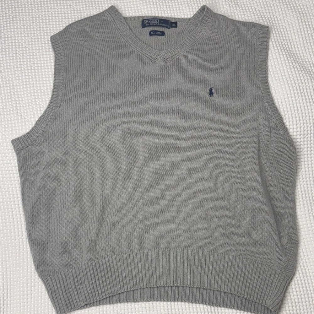 Polo by Ralph Lauren Light Gray V-Neck Knit Sweater Vest with Navy Pony  - XL